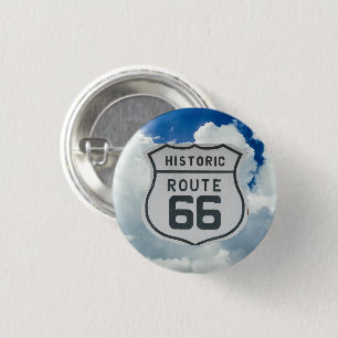 Historic Route 66 Shield, Clouds Background Button