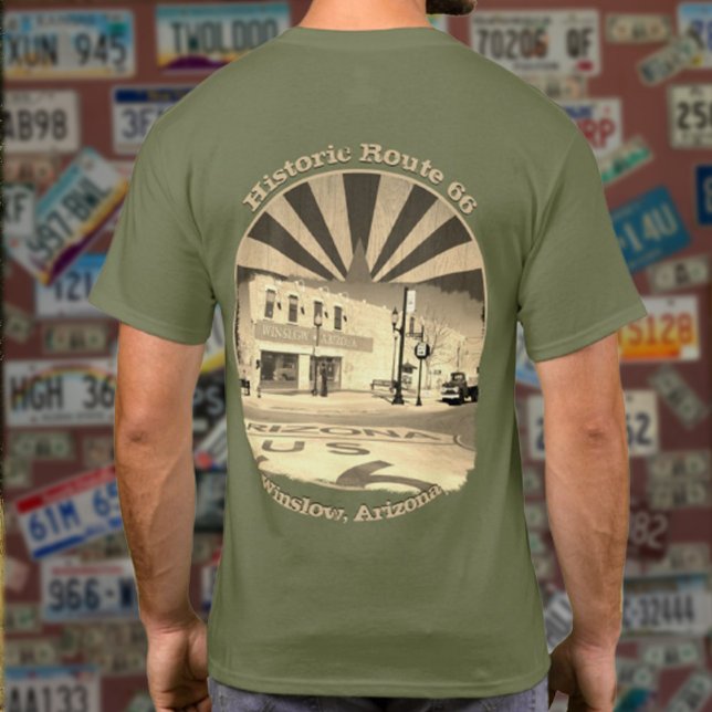 Historic Route 66 Winslow Arizona Back Design T-Shirt (Creator Uploaded)
