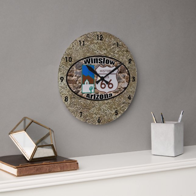 Historic Route 66 - Winslow, Arizona Large Clock (Office)