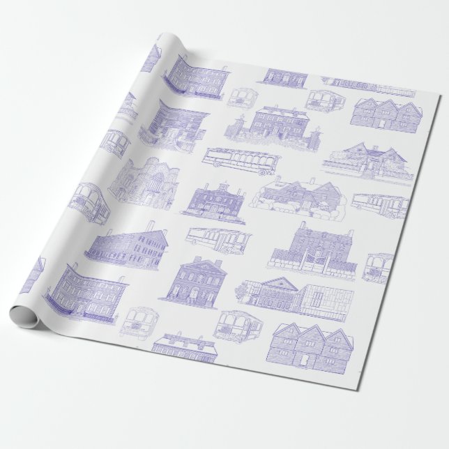 Historic Salem MA Pattern Wrapping Paper (Unrolled)