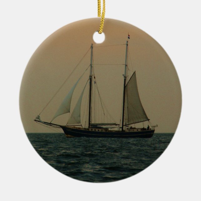 Historic Schooner Ceramic Tree Decoration (Front)