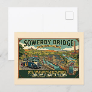 Historic Sowerby Bridge Canal Wharf Vintage Art Postcard