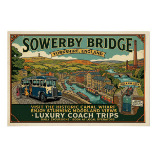 Historic Sowerby Bridge Canal Wharf Vintage Art Poster