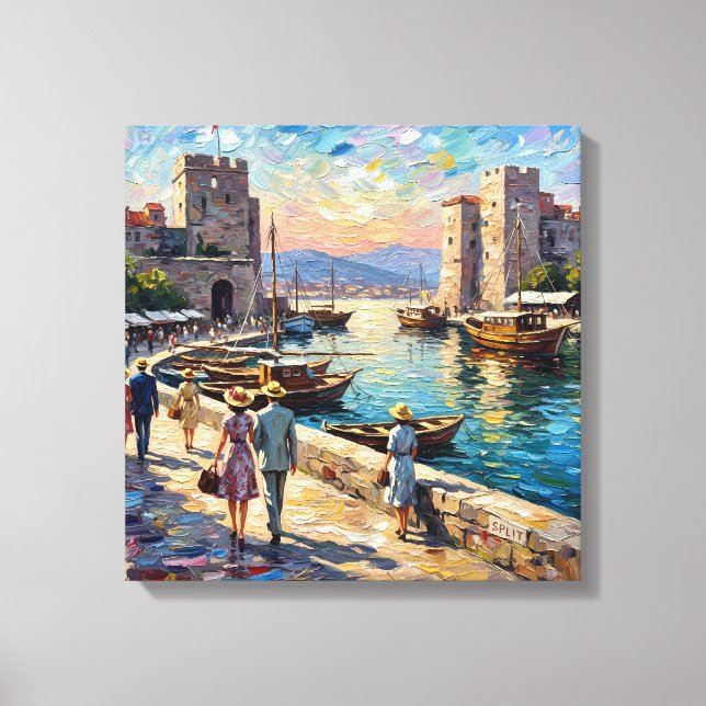 Historic Split Harbor Scene Stretched Canvas Print (Front)