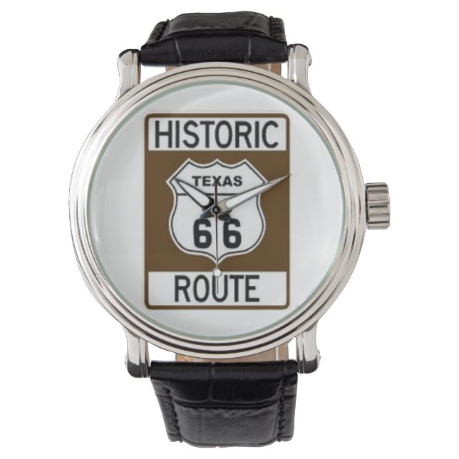 Historic Texas Route 66 Black Leather Watch (Front)