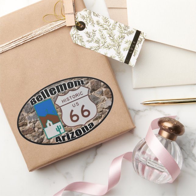 Historic US Route 66 Bellemont Arizona Oval Sticker (Gifting)