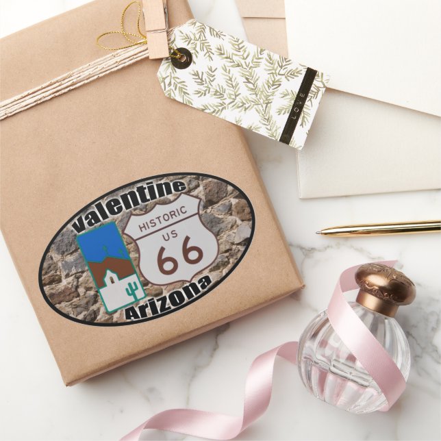 Historic US Route 66 Valentine Arizona Oval Sticker (Gifting)