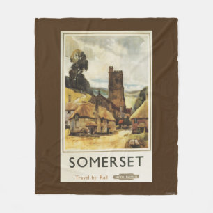 Historic Village Scene British Railway Poster Fleece Blanket