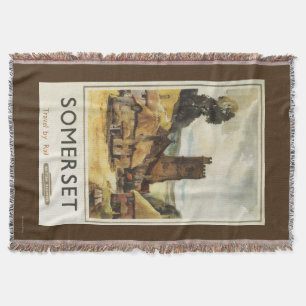 Historic Village Scene British Railway Poster Throw Blanket