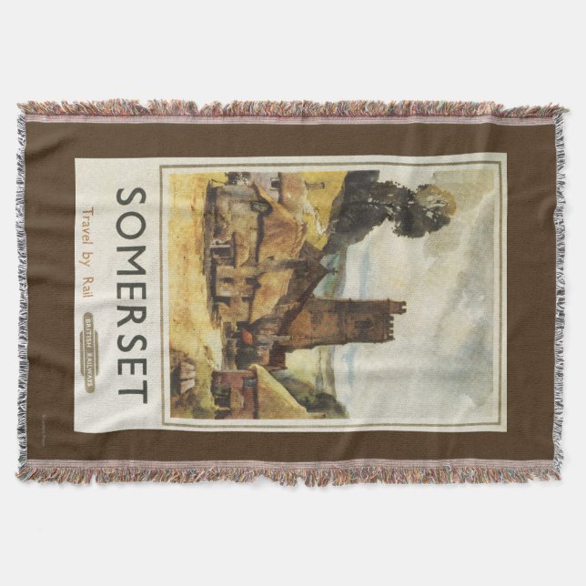 Historic Village Scene British Railway Poster Throw Blanket (Front)