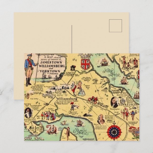 Historic Williamsburg Map Postcard (Front/Back)