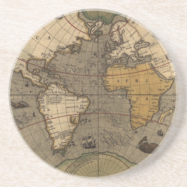 Historic World Map Tasteful Earth Gift Coaster (Front)