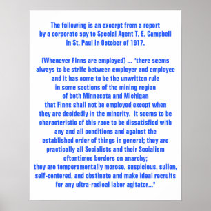 Historical 1917 USA report on Finnish labour issue Poster