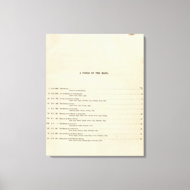 Historical Atlas Index 1828 AD Canvas Print (Front)
