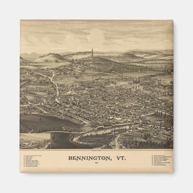 Historical Bennington, Vermont Vintage Map Magnet (Front)