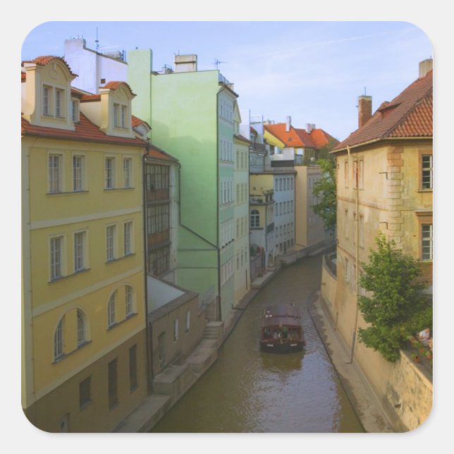 Historical buildings with canal, Prague, Czech Square Sticker (Front)