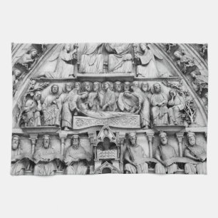 Historical, Christian Sculptures Notre Dame Paris Tea Towel