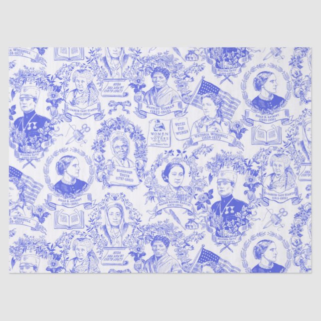 Historical Feminist Pioneers Blue Toile Tissue Paper (Front)