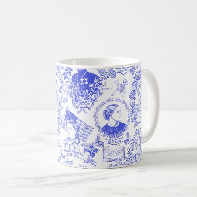 Historical Feminist Pioneers Toile in Blue Coffee Mug (Front Right)