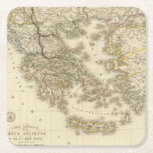 Historical Greece, Paris atlas map Square Paper Coaster