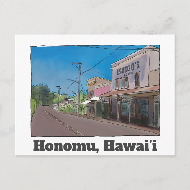 Historical Hawaii Plantation Town Honomu Nostalgic Postcard (Front)