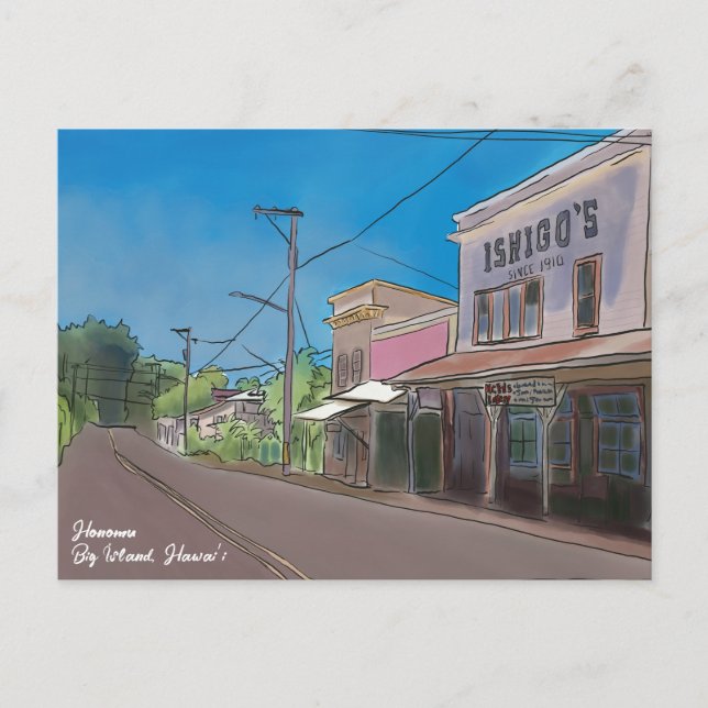 Historical Hawaii Plantation Town Honomu Nostalgic Postcard (Front)