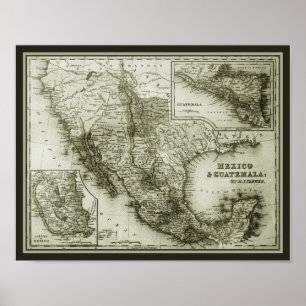 Historical Map Mexico and Guatemala poster/print Poster