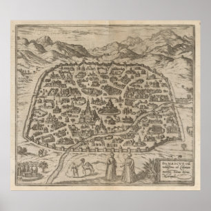 Historical Map of Damascus Syria (1575) Poster