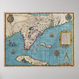 Historical Map of Florida (1591) Poster