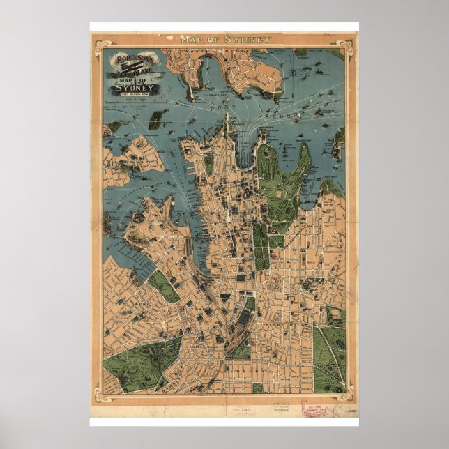 Historical Map of Sydney Australia  1922 Poster (Front)