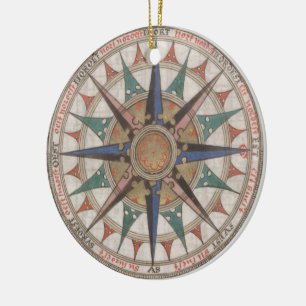 Historical Nautical Compass (1543) Ceramic Tree Decoration