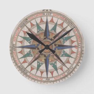 Historical Nautical Compass (1543) Round Clock