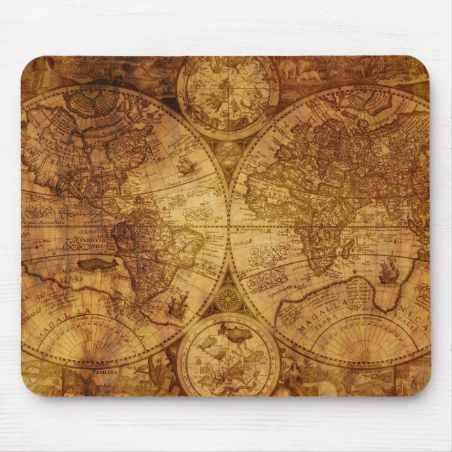 Historical Old Antique World Map Mouse Mat (Front)