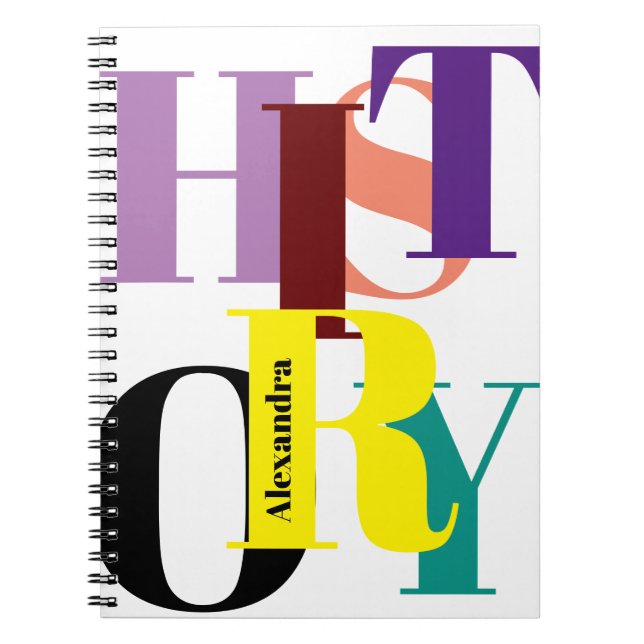 "HISTORY" colourful personalised Notebook (Front)