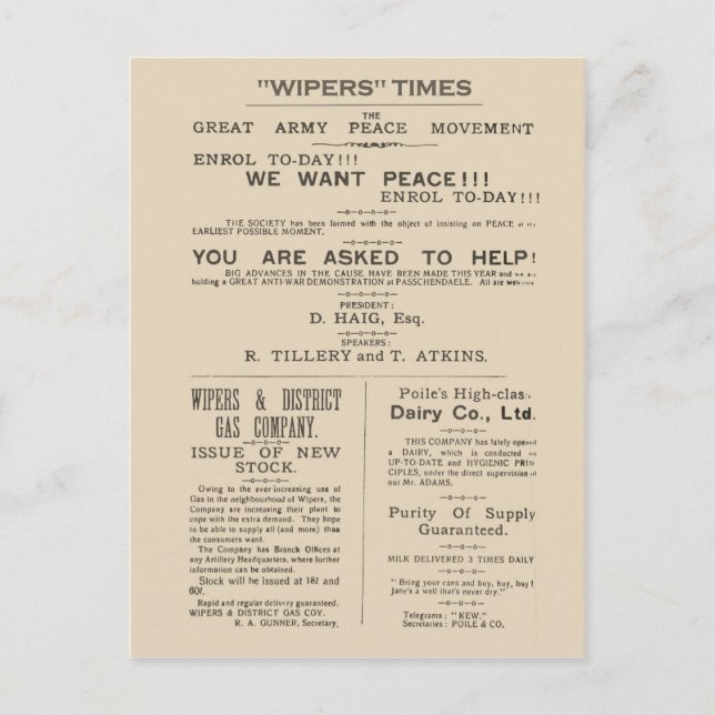 History, Facsimile header from Wipers Times 1917 Postcard (Front)