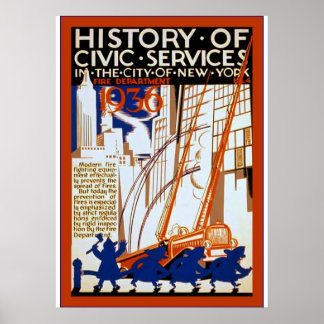 History of Civic Services ~ NY~ Fire ~ 4 ~ Vintage Poster