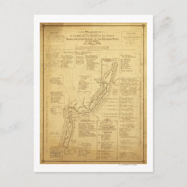 History of Exploration of the Grand Canyon Map Postcard (Front)