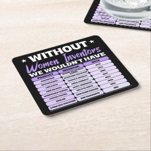 History of Women Inventors, Purple Women's Day Square Paper Coaster