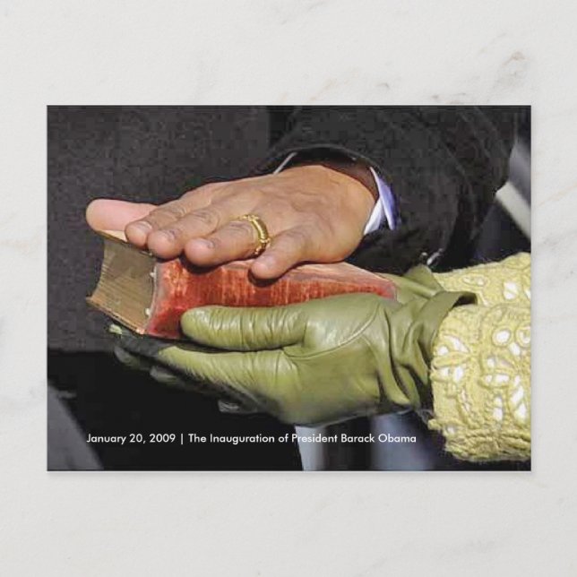HISTORY: President Obama's Hand on Lincoln Bible Postcard (Front)