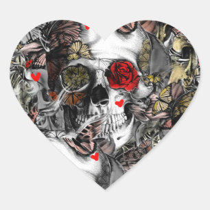 History repeats, floral skull pattern heart sticker