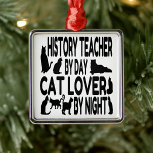 History Teacher Loves Cats Metal Tree Decoration