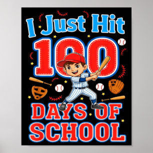 Hit 100 days of school baseball 100th day boys kid poster