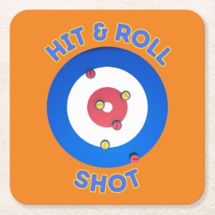 Hit and Roll Curling Shot Square Paper Coaster