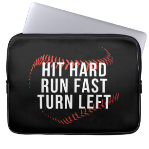 Hit Hard Run Fast Turn Left Funny Baseball Player Laptop Sleeve