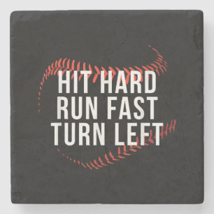 Hit Hard Run Fast Turn Left Funny Baseball Player  Stone Coaster
