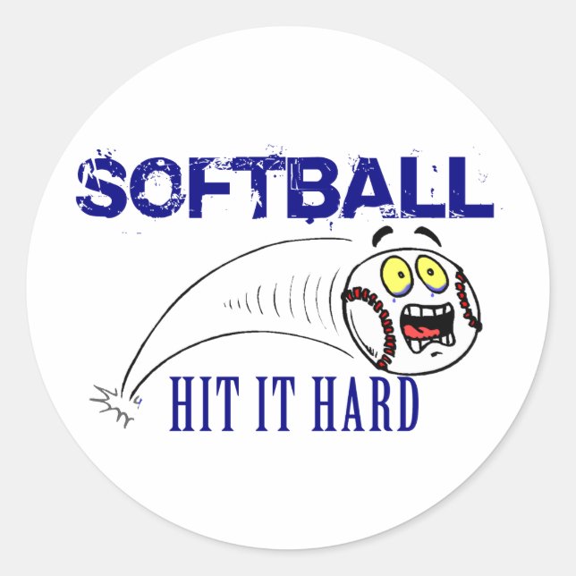Hit It Hard Softball Classic Round Sticker (Front)