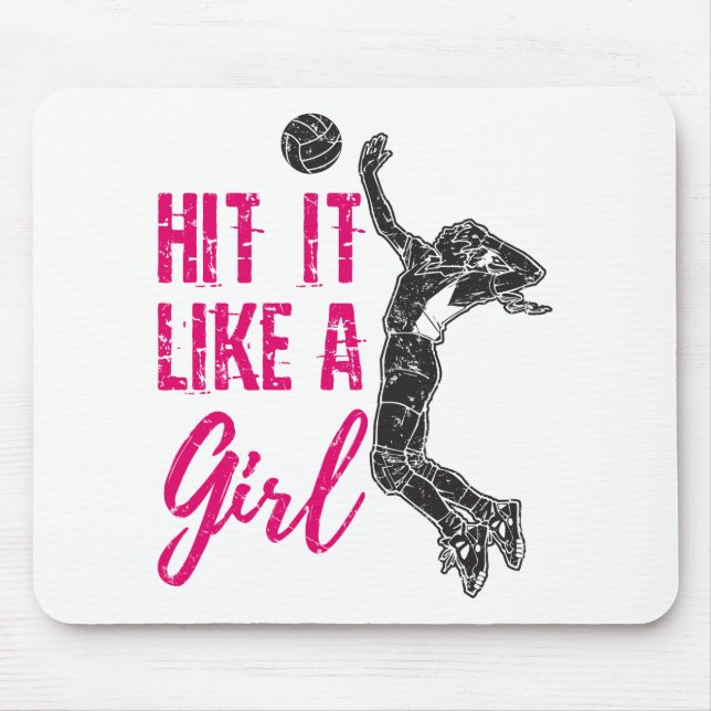 Hit It Like a Girl Volleyball Player Women Girls Mouse Mat (Front)