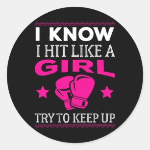 Hit Like A Girl Funny Boxing Women Gift Classic Round Sticker