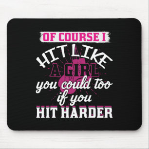Hit Like A Girl Shirt Fun Kickboxing Boxing For Wo Mouse Mat