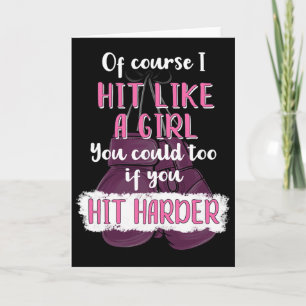 Hit Like A Girl T Shirt Fun Kickboxing Boxing Tee Card